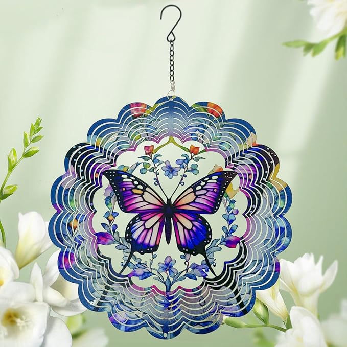 Wind Spinners Metal Butterfly - Butterfly Gifts for Women Mom Grandma Wife, Hanging Wind Spinner for Outdoor & Indoor Decorations, 12 inch 3D Wind Spinner for Ornament Gifts