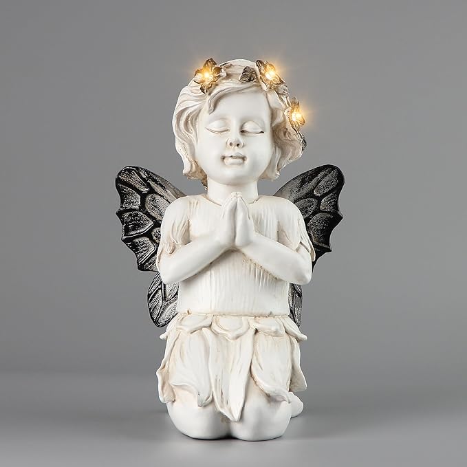 Leekung Angel Statues for Garden Decor - with Solar Powered Light Angel Garden Statues Outdoor Garden Sculptures & Statues Angels Figurines Memorial Praying Sculpture for Patio Lawn Yard Porch Gifts