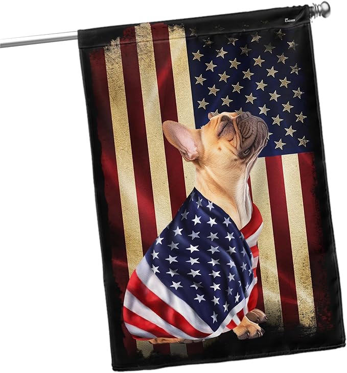 FLAGWIX French Bulldog House Flags, Dog Decor American Flag - 4th of July Decorations for Home, Yard Decor, House Flag 30x40 - Patriotic Dog Decor, Double Sided, Heavy Duty Canvas Flag Indoor Outdoor