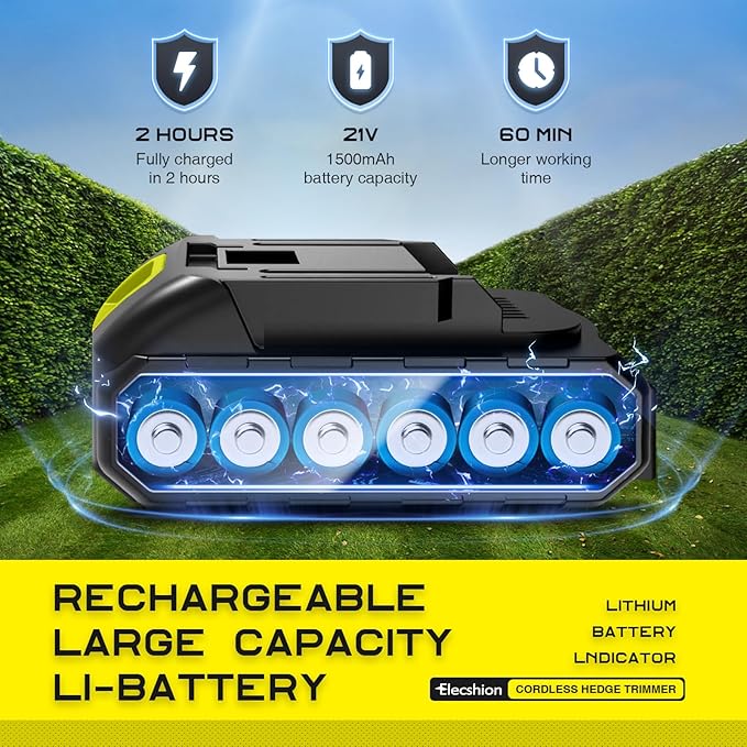 Cordless Hedge Trimmer - 2 Pack 21V Battery with Charger Powered Electric Trimmers, 2 in 1 Handheld Hedge Shears + Grass Cutter Pruning Shrub Cutting Small Branch Tool for Bush,Tree,Garden,Lawn,Yard