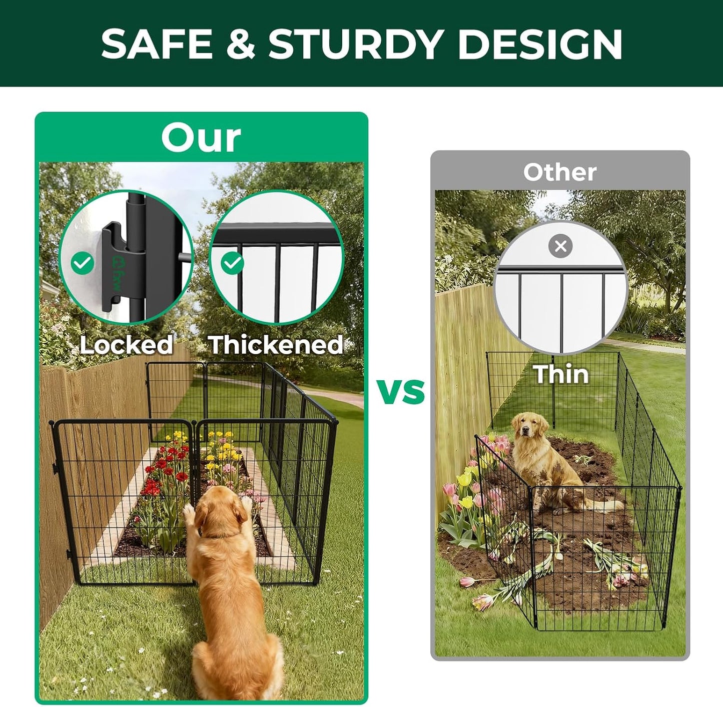FXW Garden Fence Outdoor for The Yard – 40in(H) x 18.2ft(L) Heavy Duty Metal Animal Barrier for Dog and Rabbit, Decorative Dog Fence with Fence-to-Wall Anchor (Pack of 4), 8 Panels, Black