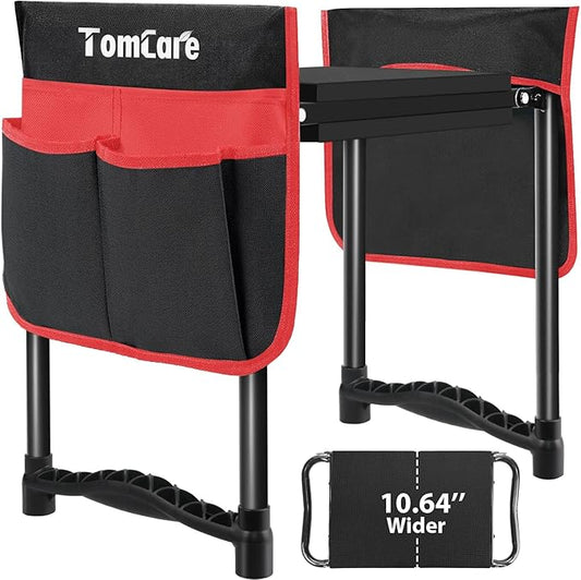 TomCare Garden Kneeler and Seat 10.64” Wider Larger Soft Kneeling Pad Garden Bench with 2 Large Tool Pouches Heavy Duty Garden Stool Foldable Tools Gardening Gifts for Women Men Gardeners,Black