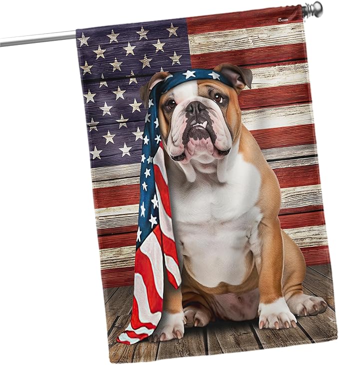 FLAGWIX English Bulldog House Flags, Dog Decor American Flag - 4th of July Decorations for Home, Yard, House Flag 30x40 - Patriotic Dog Decor, Double Sided, Heavy Duty Canvas Flag Indoor Outdoor