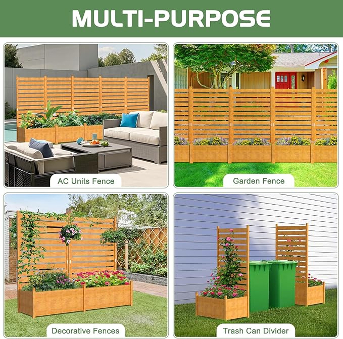 Air Conditioner Fence, Wood Decorative Fences with Planter Box, Outdoor Trash Can Privacy Screens for Outside, Pool Equipment Enclosure Panels 41" W x 73" H (1 Panel)