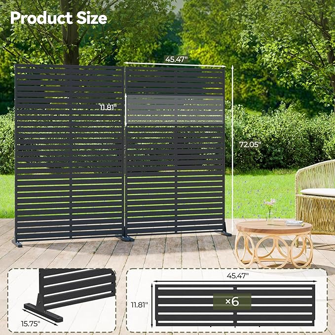 Privacy Screen Outdoor Freestanding Fence Panel, 72" H×47" W HDPE Decorative Screen Panel with Stand & 6 Panel, Air Conditioner Fence, Privacy Panels for Patio, Balcony, Garden, Backyard