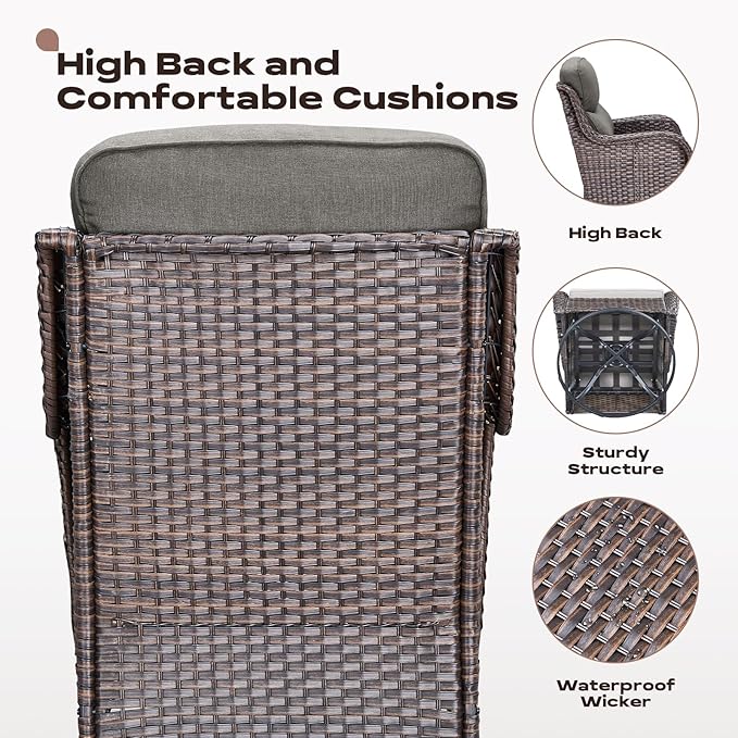 Rilyson Outdoor Patio Swivel Rocker Chairs Set of 2, Waterproof Wicker, High Back, Deep Seating, Wide Armrest, Upgraded 6 inch Thick Cushions, Ideal for Deck Porch Backyard, Brown/Grey
