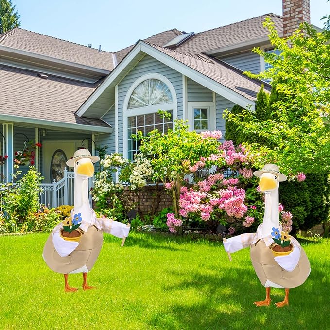 Gardener Porch Goose Outfits Spring Goose Outfit Cute Lawn Porch Goose Clothes Fits 23" Cement Plastic Goose Statue for Outdoor Garden Yard Patio Art Decor (Style1)