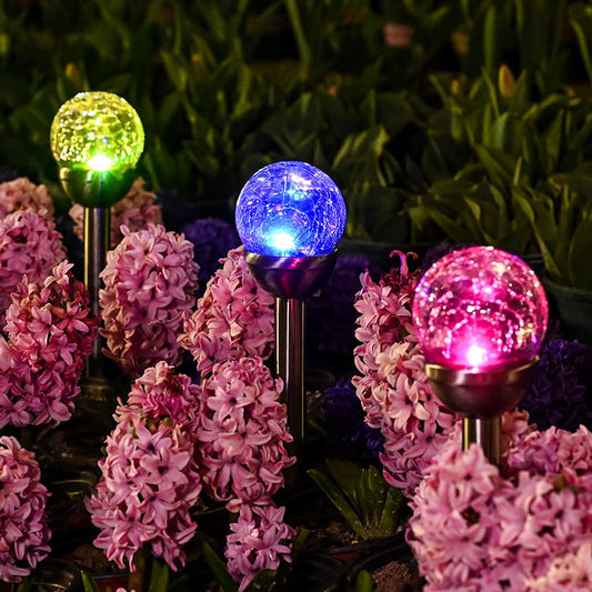GIGALUMI Solar Outdoor, Cracked Glass Ball Solar Garden Lights, Color Changing Lights Outdoor,Garden LED for Path, Patio, Yard, 3 Pack Pathway