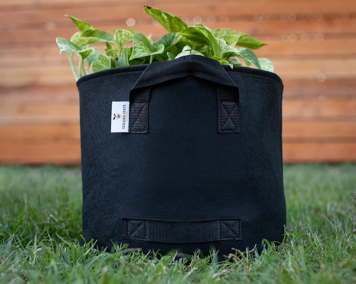 Grow Bags: 5-Pack (Size: 15 Gallon): 300gsm Black Felt Fabric, Biodegradable and eco-Friendly Material. (Handles + Dumping Handles-pat.Pend).