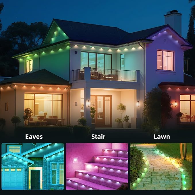 150FT Permanent Outdoor Lights, RGB LED Eaves Lights with App/Remote Control,Waterproof Smart String Lights for Christmas and All Holiday Decor,Daily and Party Lighting,House Roof and Garden Lighting