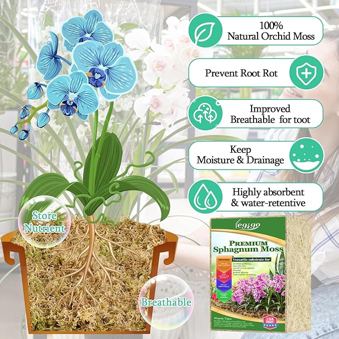 Legigo 1.1lb Natural Sphagnum Moss for Plants, 20QT Long Fiber Orchid Moss Potting Mix, Dried Sphagnum Moss for Plants Indoor, Orchid Repotting, Succulent, Carnivorous Plants, Terrarium and Reptiles