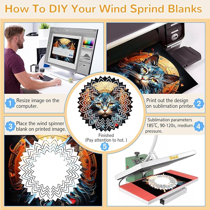 Sublimation Wind Spinner Blanks, 10 Pack10 Inch 3D Aluminum Metal Hanging Wind Spinner Bulk for Garden Yard Outdoor, Window Porch Decoration for Heat Press Transfer DIY