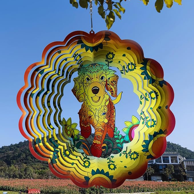 DJUAN Dog Stainless Steel Wind Spinners- Dog Memorial Gifts for Women Mom Grandma Wife, Pet Memorial Wind Spinner for Outdoor Garden Decor,12 inch Hanging Wind Spinner for Dog Lovers Gifts