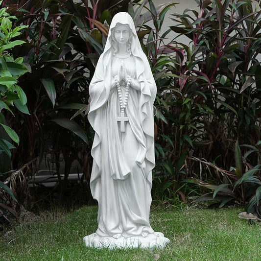 Virgin Mary Statue 31.49 Inch Religious Garden Statue Solar Mary Statue Outdoor Yard Patio Deck Home Entryway Hallway Sculpture