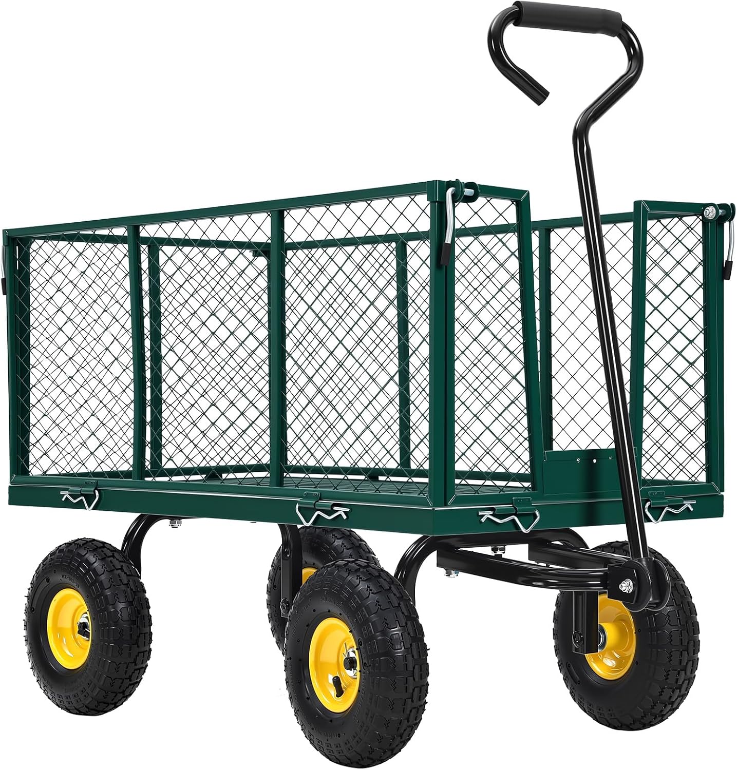 Heavy Duty Steel Garden Cart, 1100 LBS 3 in 1 Pullable Metal Garden Wagon with 10" Wheels, 180° Rotating Handle and Removable Sides for Farm, Yard