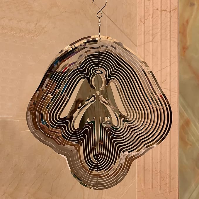 DJUAN Reflective Angel Wind Spinners Outdoor Garden Decor,Sparkly Angel Ornaments Bird Devices Deterrent to Scare Birds Away from Yard Patio Farm,Cherub Decor Metal Wind Spinners Gifts for Mom, Women