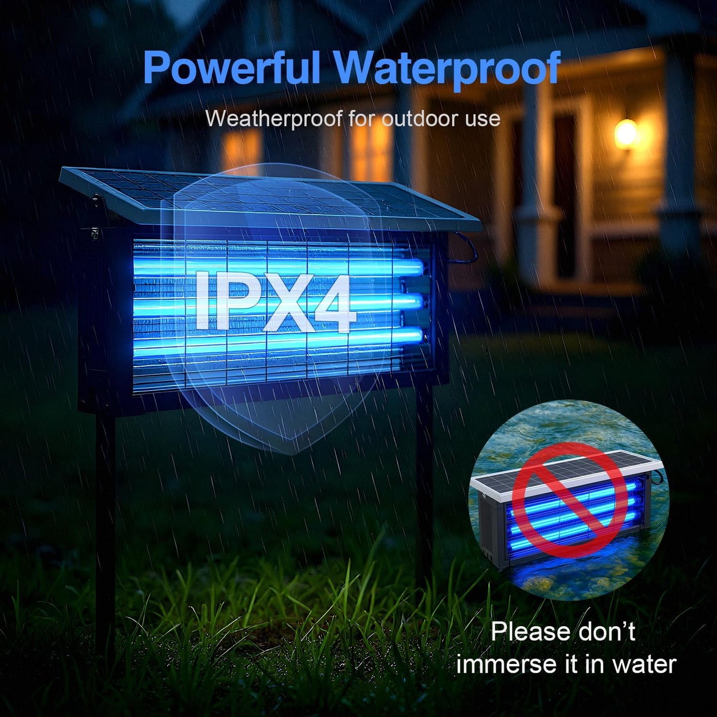 Solar Bug Zapper Outdoor, 30W Large Mosquito Zapper, Electric Mosquito Killer Outdoor, Waterproof & Portable Fly Killer, Rechargeable Flying Insect Trap for Patio, Yard, Garden, Home, Camping, Black