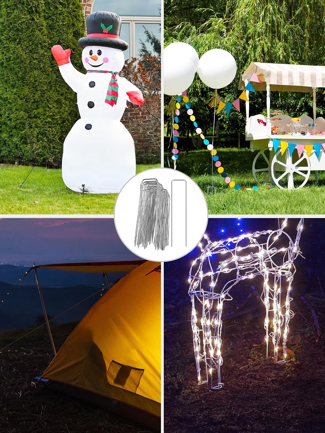 GROWNEER 4 Inch 50 Pack Landscape Staples Heavy Duty 11 Gauge Galvanized Steel Garden Stakes Staples Securing Pegs for Securing Weed Fabric Landscape Fabric Netting Ground Sheets and Fleece