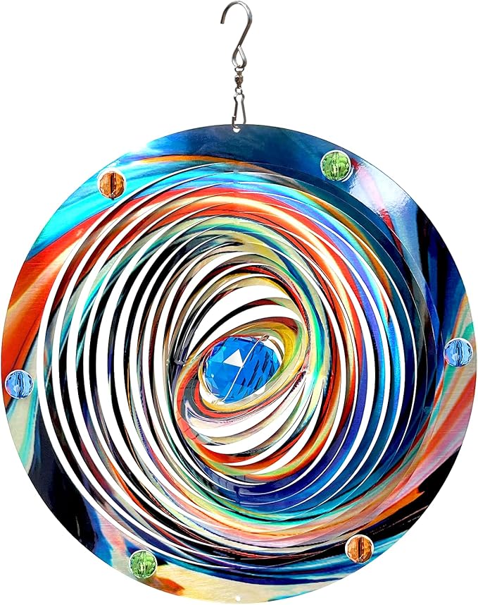 FONMY Mandala Wind Spinner w/Crystal Ball-Blue Plenet 3D Stainless Steel Hanging Spinners Worth Gift Christmas Decoration Indoor/Outdoor Garden Décor Kinetic Yard Art 12 Inches Wind Sculpture