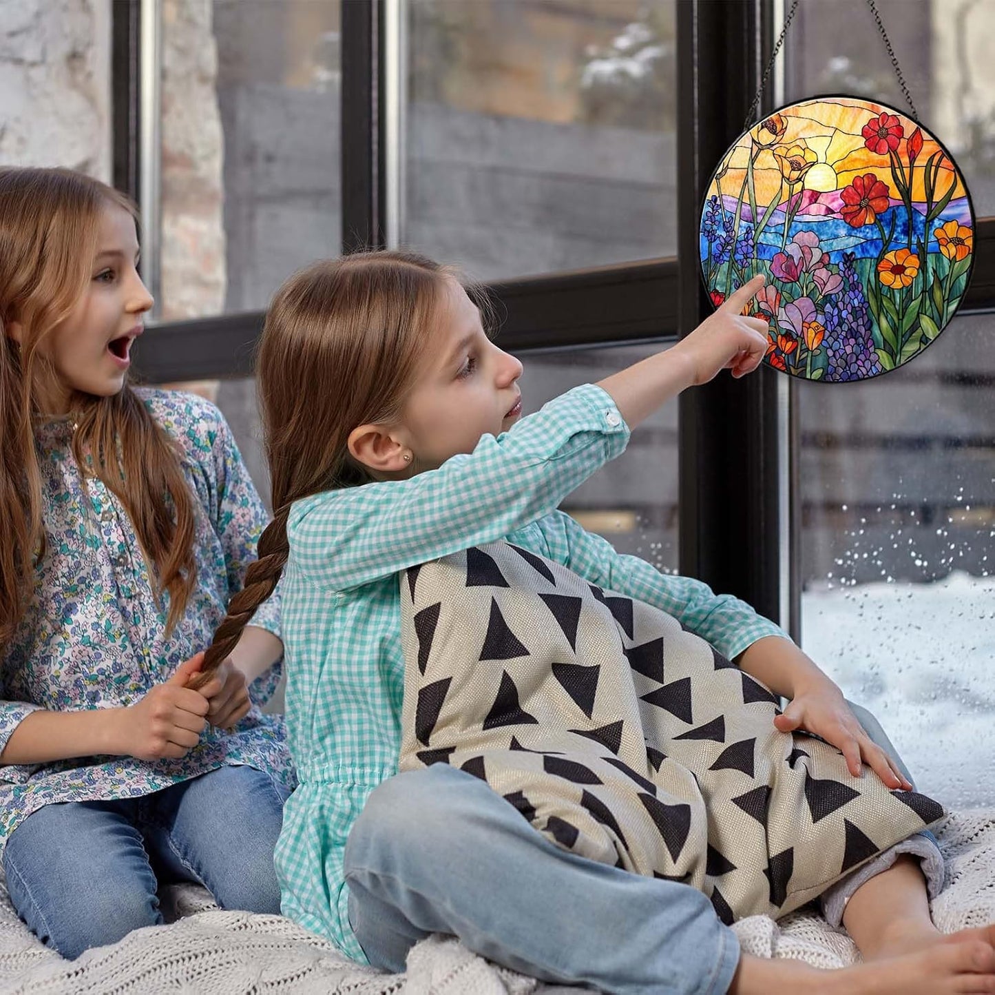 Wildflowers Sun Catcher Stained Glass Window Hanging Plant Lover Gifts for Women Wildflowers Wall Decor Handmade Sun Catcher Decoration for Window Garden Home Christmas & Birthday Gifts