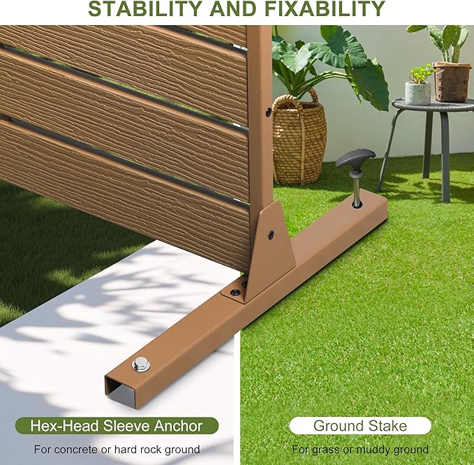 NicBex Outdoor Privacy Screen, 72" H x 47" W Privacy Screen Fence, Brown Freestanding Fence Panels with Metal Stand, HDPE Indoor Decorative Divider for Balcony, Pool, Garden, Bathroom