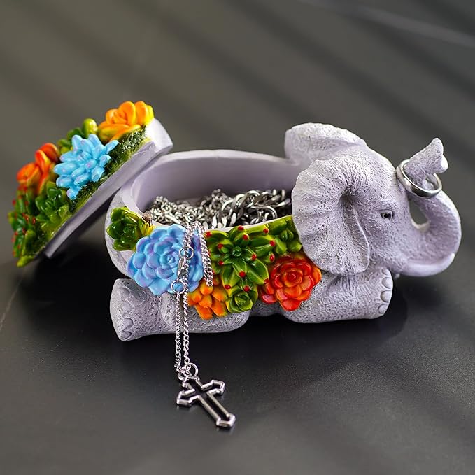 Outdoor Elephant Key Hider Statue - Cute Succulent Elephant Hide a Key Outdoor Decorative - Small Gift Box for Women, Home Decor & Elephant Gifts (Elephant)