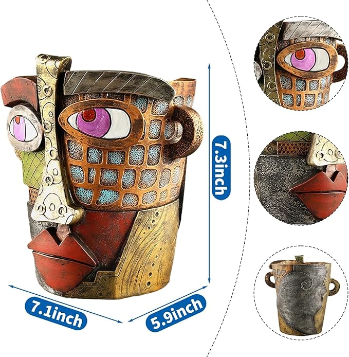Picasso Brutalist Abstract Beauty Face Flower Pot, Head Planter for Indoor Plants, Funny Abstract Planters (Black)