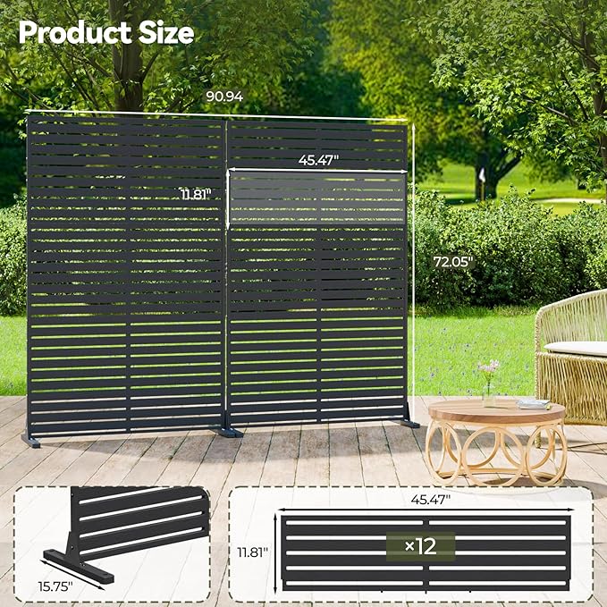 Privacy Screen Outdoor Freestanding Fence Panel, 72" H×47" W HDPE Decorative Screen Panel with Stand & 6 Panel, Air Conditioner Fence, Privacy Panels for Patio, Balcony, Garden, Backyard
