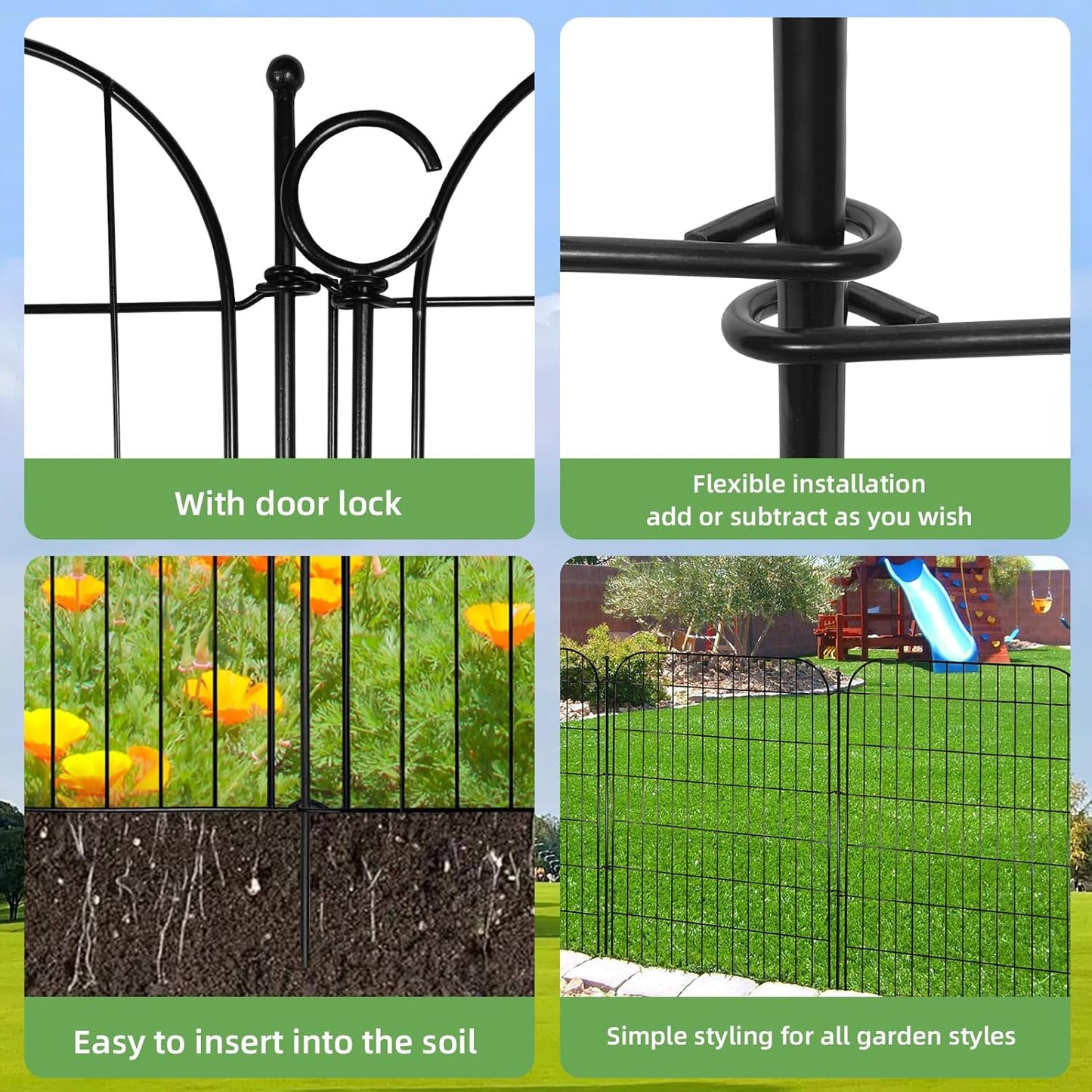 10 Panels Decorative Outdoor Garden Fence with Gate, 40 in(H) X 23.6 ft(L) Rustproof Metal Wire Panel Border for Yard, No Dig Temporary Tall Fence with Ground Stakes, Animal Barrier for Dog