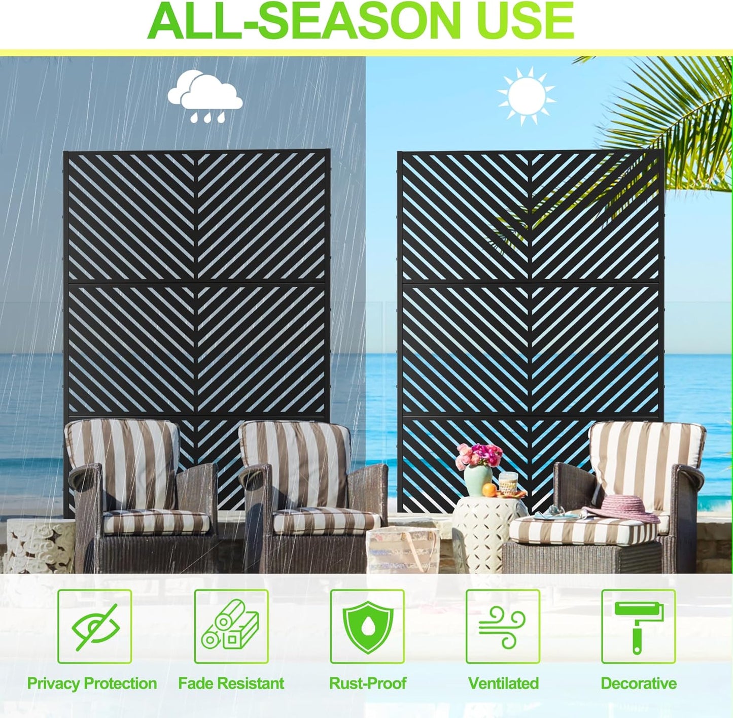 Outdoor Privacy Screen,72" H×47" W Metal Privacy Screen, Freestanding Privacy Fence Panels for Patio