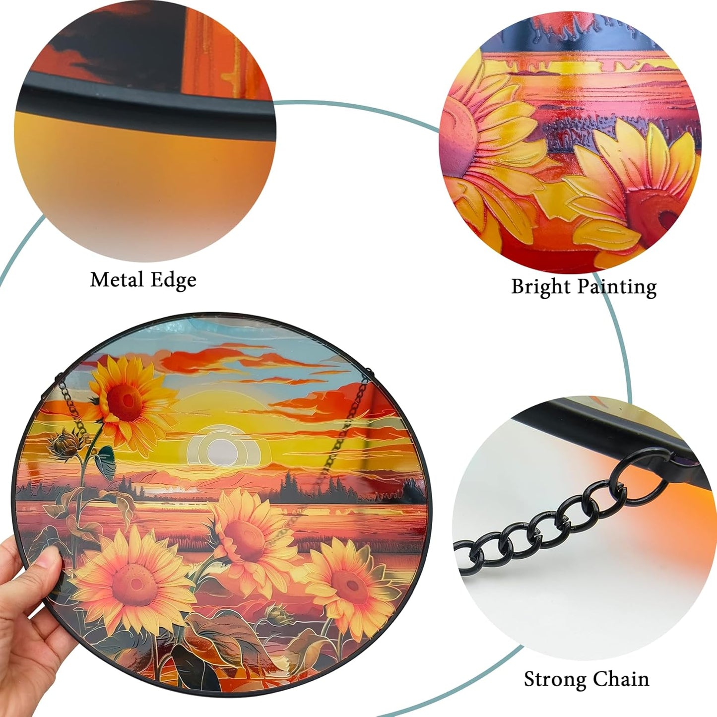 Sunflower Suncatcher Hanging Stained Glass Window Decor, Sunset Sun Catcher Wall Decor for Flower Lovers, Birthday Christmas Thanksgiving Sunflower Gift (25cm/9.8'')