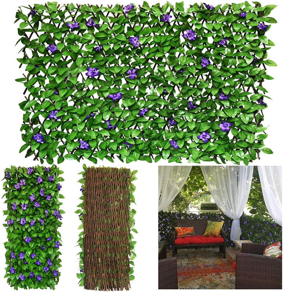 Expandable Fence Privacy Screen for Balcony Patio Outdoor,Decorative Faux Ivy Fencing Panel,Artificial Hedges (Single Sided Leaves)