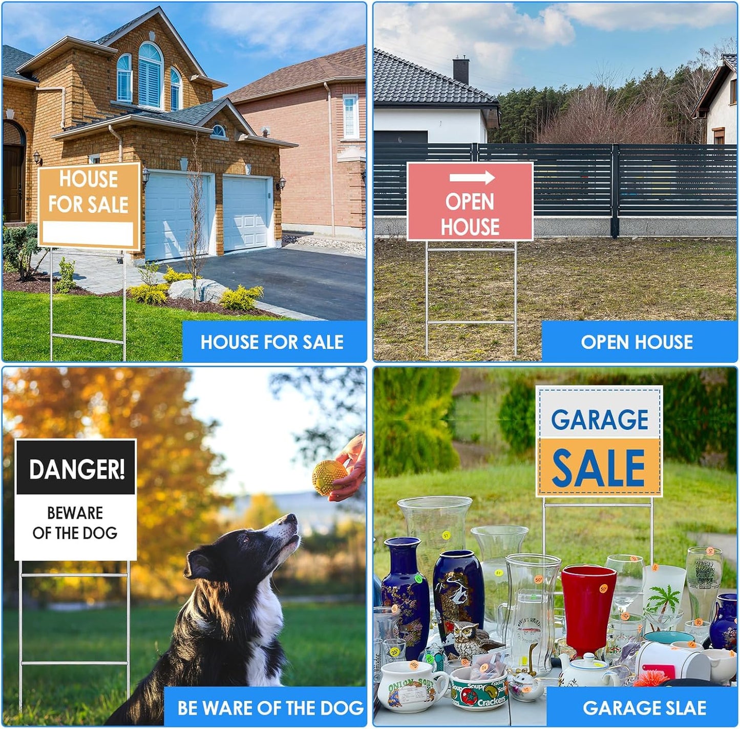 60 Pcs H Stakes for Yard Signs 16.5'' x 7'' Heavy Duty Metal H Frame Wire Stakes Weatherproof Metal Holder for 4mm 5mm Corrugated Signs Guidepost Yard Halloween Decoration