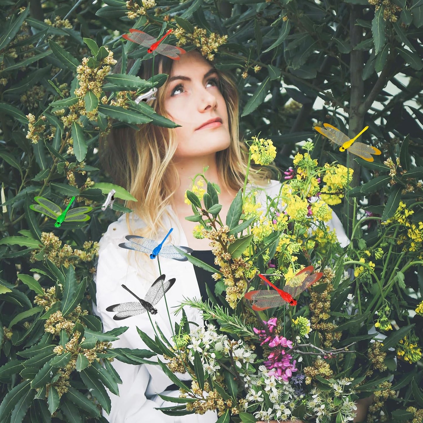 NiHome 9.8" Dragonfly Decorative Garden Stakes for Outdoor & Indoor, Waterproof PVC Wings and Durable Plastic Body, Easy Installation & Weather Resistant for Flower Beds, Potted Plants, Walls (7PCS)