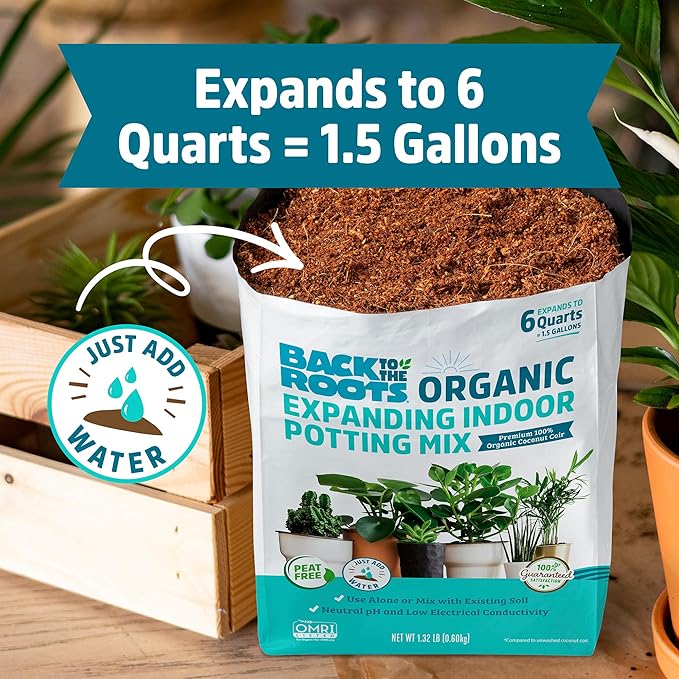 Back to the Roots Organic Indoor Soil Compressed Block Expands to 6 Quarts
