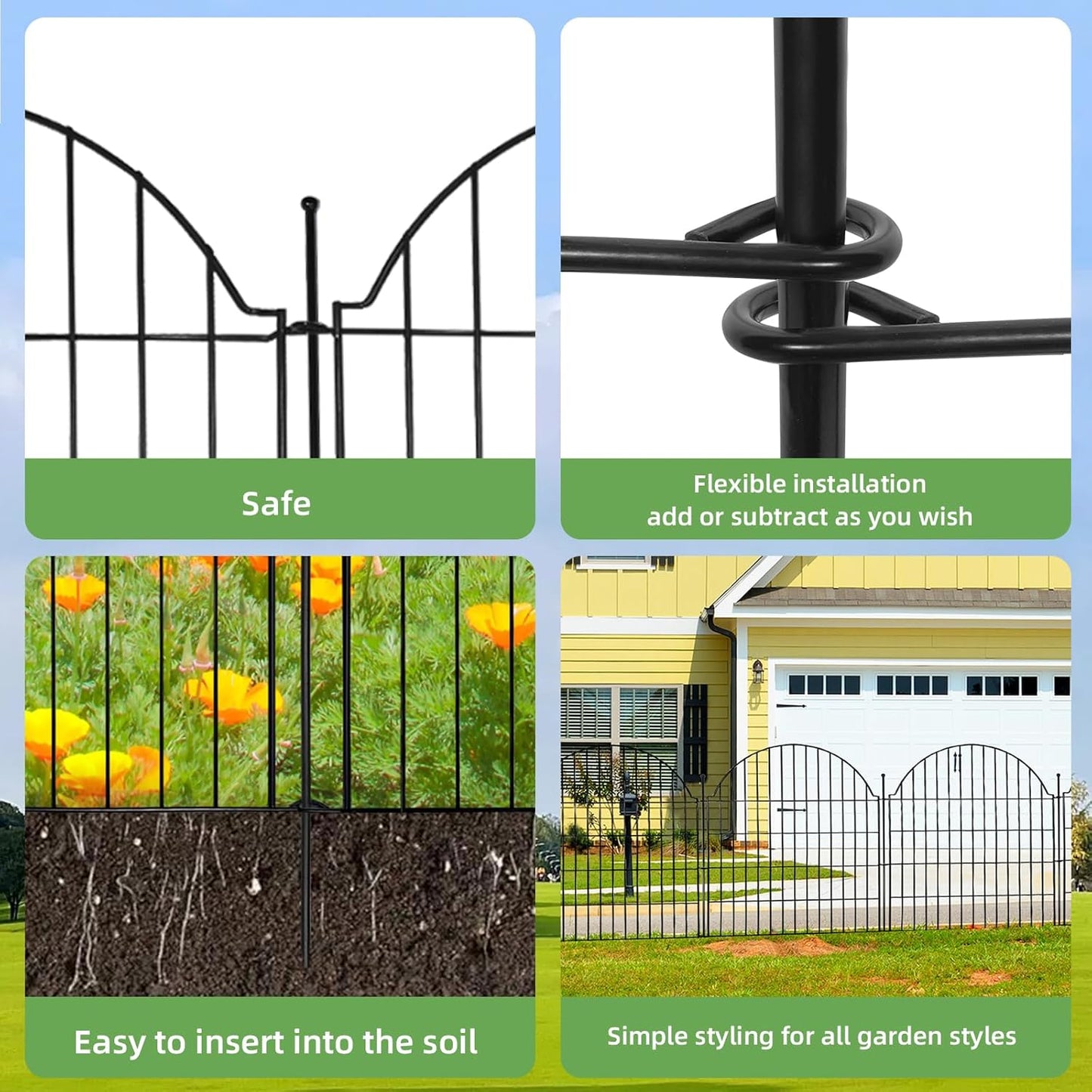 Decorative Metal Garden Fence 5 Panels, 32in (H) x 11.8ft (L) No Dig Dog Fence Outdoor for Yard, Temporary Rustproof Metal Wire Rabbit Dog Garden Border Fencing for Patio