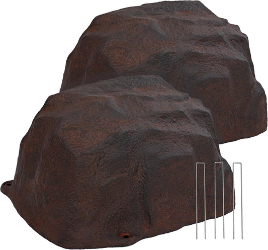 Sunnydaze 14” H Polyresin Faux Landscape Rock Cover - Lightweight Fake Rock Well Pump Cover for Outside - Brown - 2-Pack