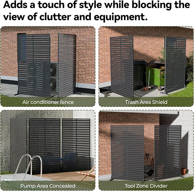 Privacy Screen Outdoor Freestanding Fence Panel, 72" H×47" W HDPE Decorative Screen Panel with Stand & 6 Panel, Air Conditioner Fence, Privacy Panels for Patio, Balcony, Garden, Backyard