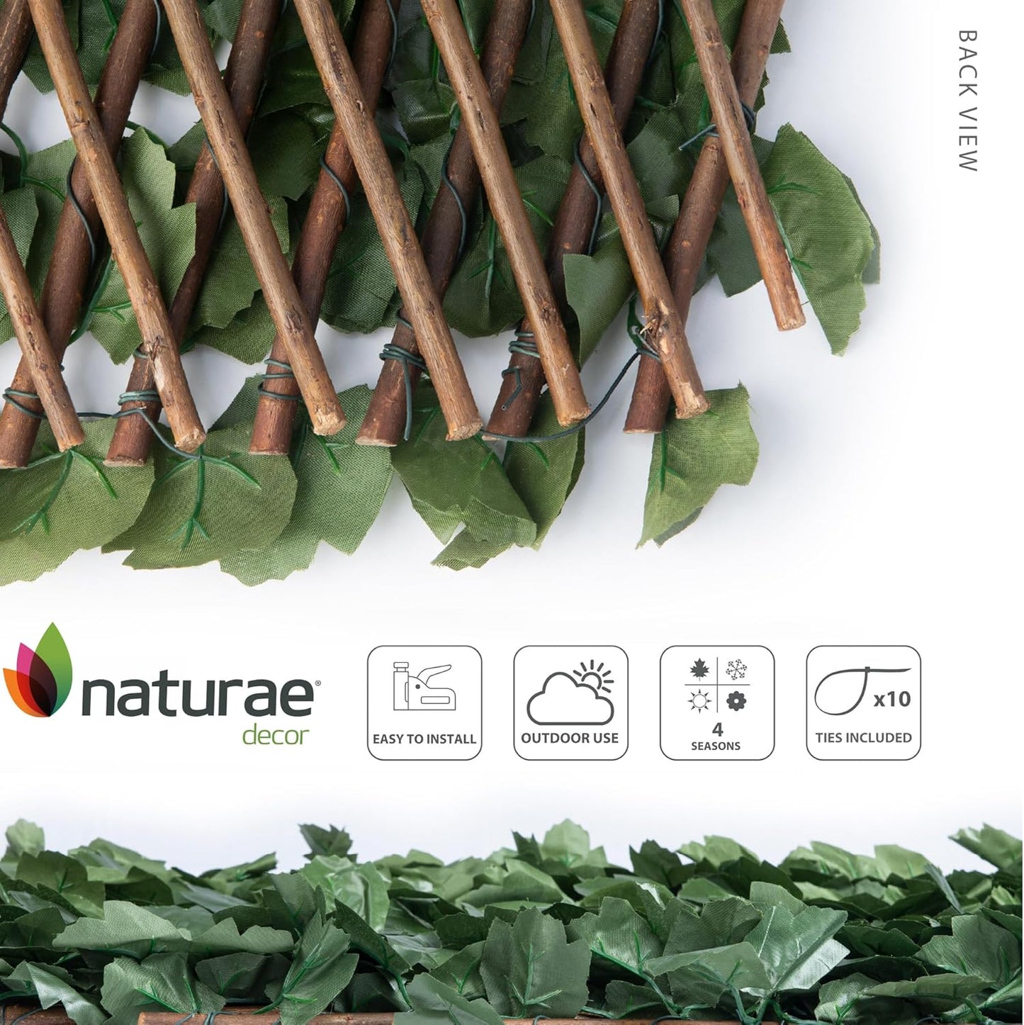 Naturae Decor Expandable Willow Trellis - Outdoor Privacy Screen - Sturdy and Flexible - Realistic Look - 40 in x 80 in - Ivy Leaves