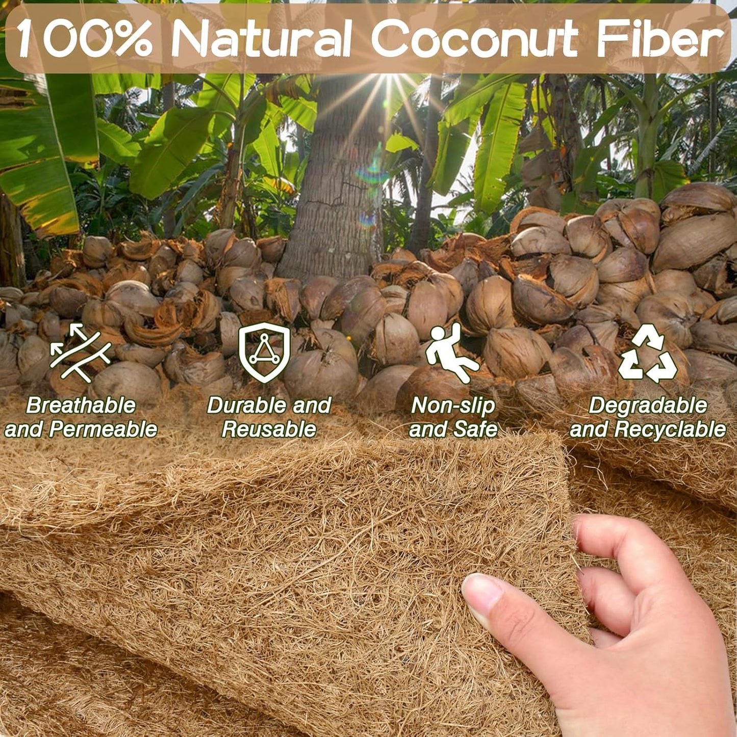 ZeeDix No-Slip Ice and Snow Carpet- 31 x 80 x 0.28In Thickened No Slip Ice Carpet Outdoor Runner Natural Coconut Fiber Mat for Walkway Garden Doorway Stairs Porch Outdoor Safer Walking