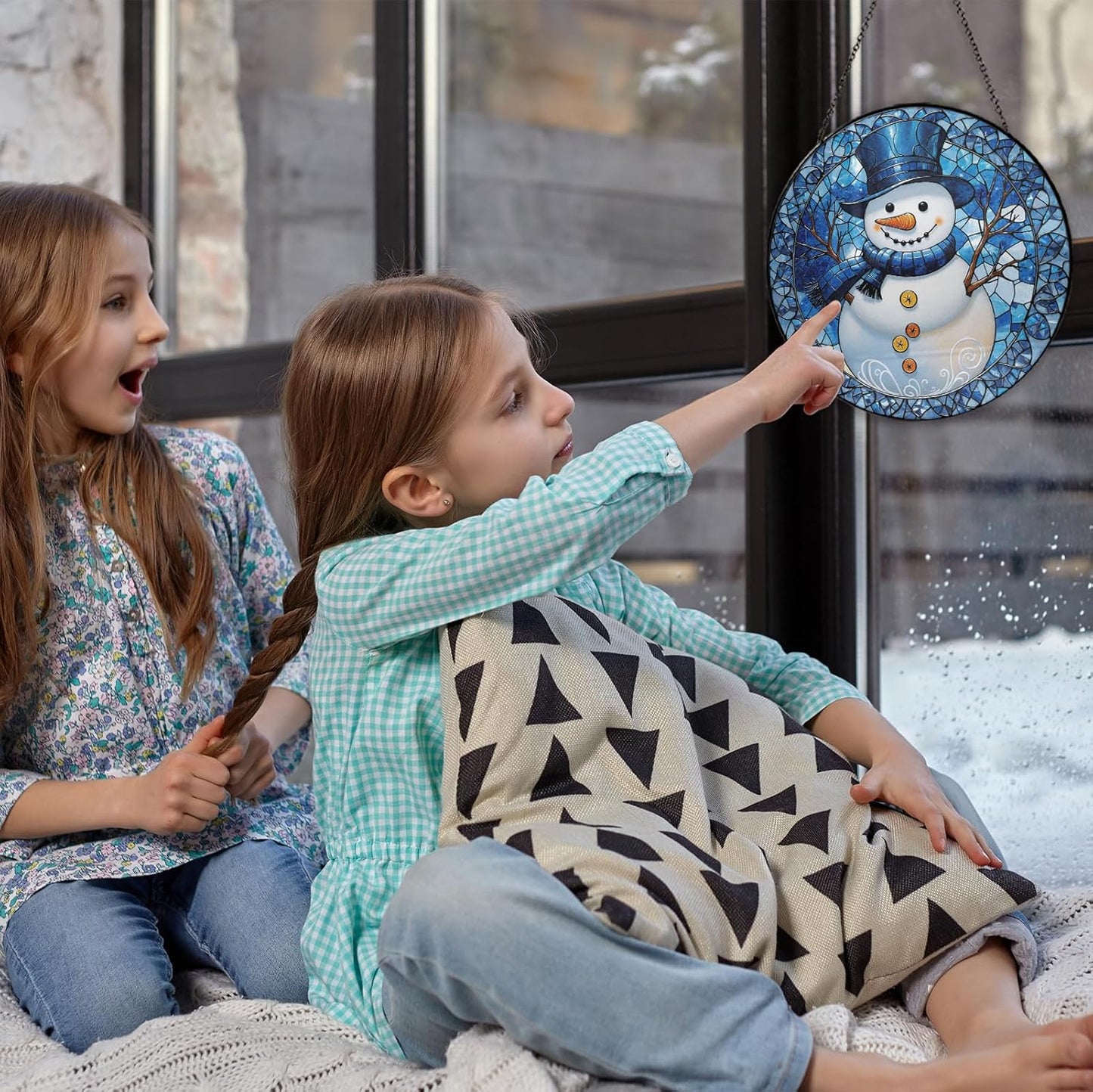 Stained Glass Window Hanging - Winter Snowman Suncatcher for Windows Hanging Whimsical Light Catcher Home Decor Terrace Garden Sun Catcher Gifts for Women Wife Mom Sister Nana 7.8 in