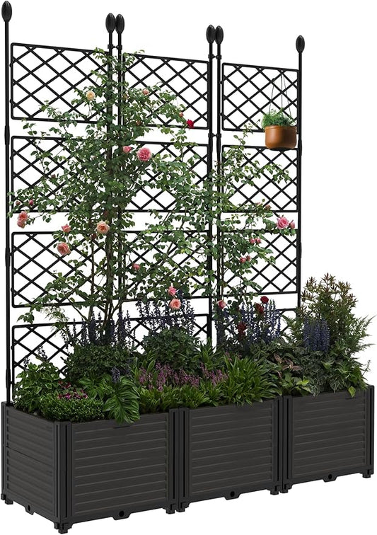 CABIHOME Raised Garden Bed Kit with Trellis, Vertical Planter Box for Balcony Privacy Screen, Small Space Vertical Garden for Climbing Plants & Flowers on Patio and Balcony, Easy Assembly