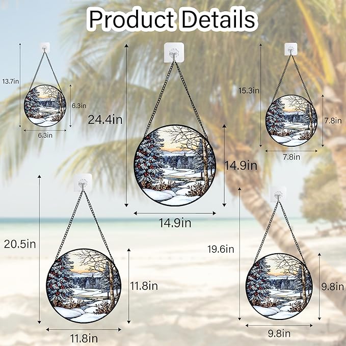 Stained Glass Window Hanging, Winter Snow Landscape Suncatcher Diamond Glass Panel Sun Catchers Decor for Birthday for Women, Men, Wife, Aunt, and Mom 11.8 in