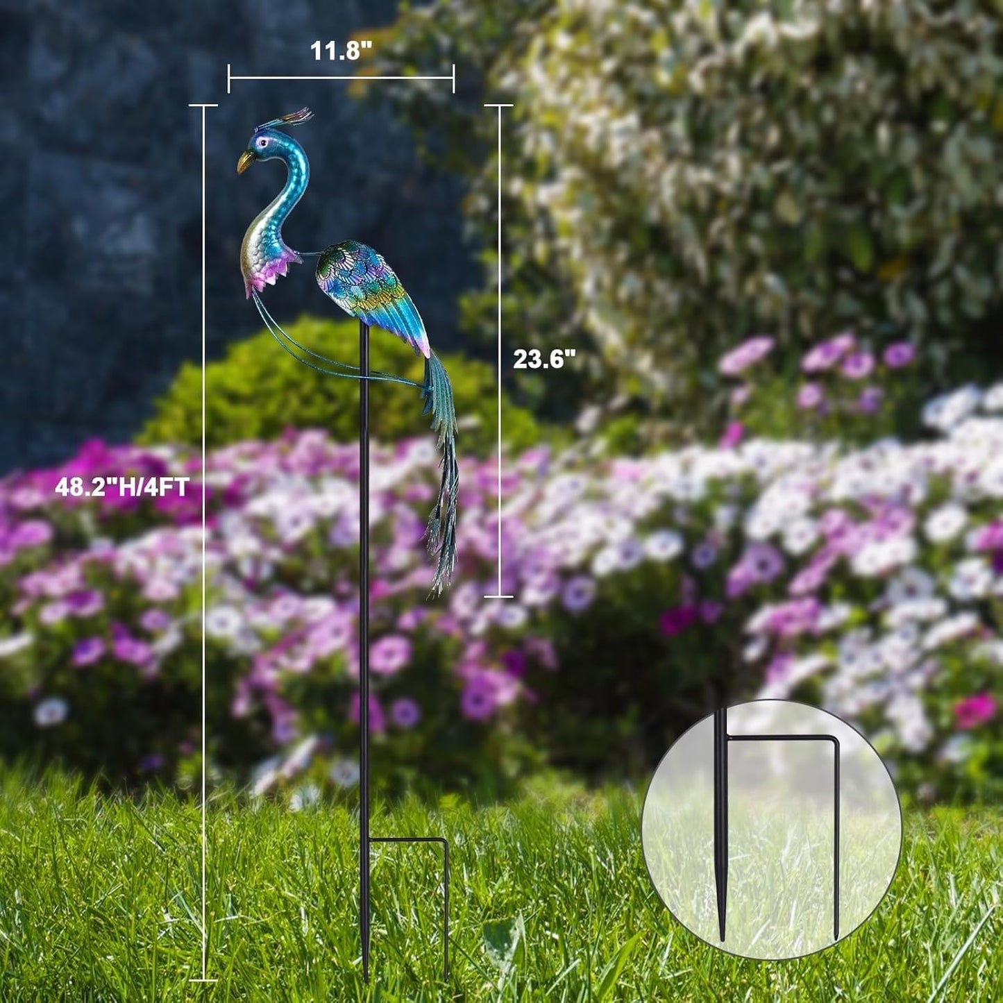 hogardeck Garden Decor for Outside, 48" Metal Peacock Garden Stake with Rocking Motion for Yard Art, Heavy-Duty Balancing Kinetic Wind Sculpture for Lawn Porch Outdoor Decorations