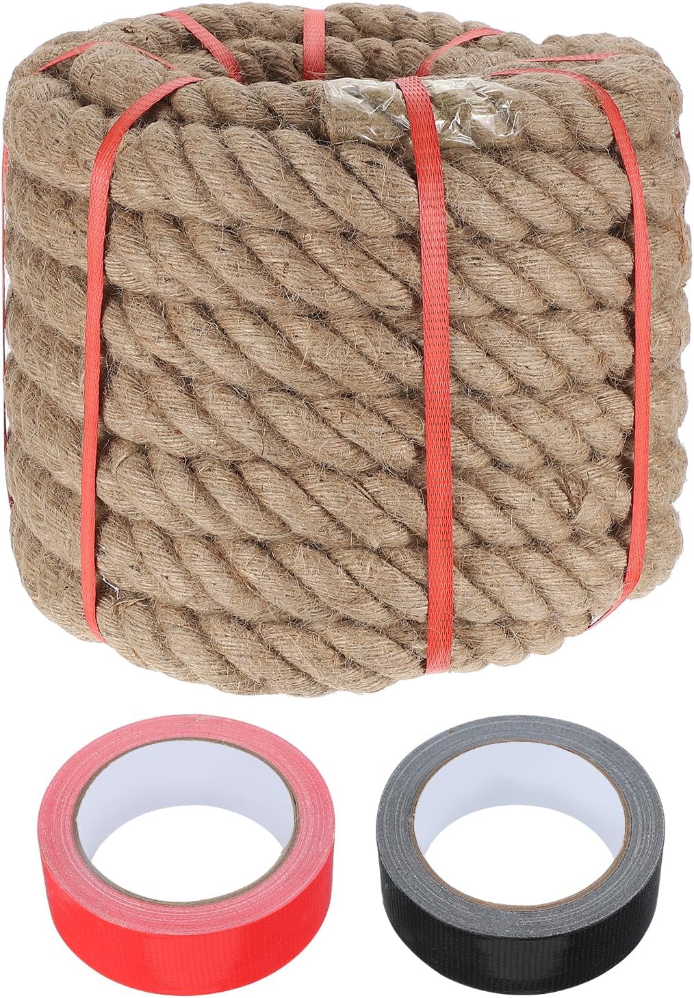 MECCANIXITY Jute Rope 1.2 Inch x 85ft, Thick Twine Rope Ropes Braided Jute Twine Natural Brown Burlap Cord String Heavy Twisted with Tapes for Decorative Crafts Railing Swing Tug of War