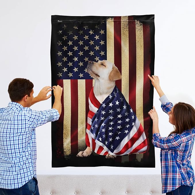 FLAGWIX Yellow Labrador Retriever House Flags, Patriotic Dog Decor American Flag - 4th of July Decorations for Home, Yard Decor, House Flag 30x40 - Double Sided, Heavy Duty Canvas Flag Indoor Outdoor