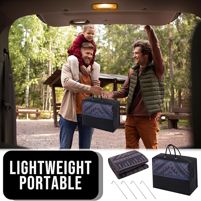 OLANLY Outdoor Rug Waterproof 9x18 ft, Reversible Outdoor Plastic Straw Rug, Boho Patio Rug, Indoor Outdoor Carpet, RV Mat Outside for Patio, Camp, Picnic, Balcony, Deck, Backyard, Black & Brown