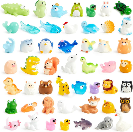 JOYIN 50 Pcs Mini Resin Animals Figures, Mix Resin Animals Figurines for Fairy Garden Accessories, Dollhouse Decorations, Slime Charms for Crafts, DIY Miniature Scenes, Halloween Party Favors
