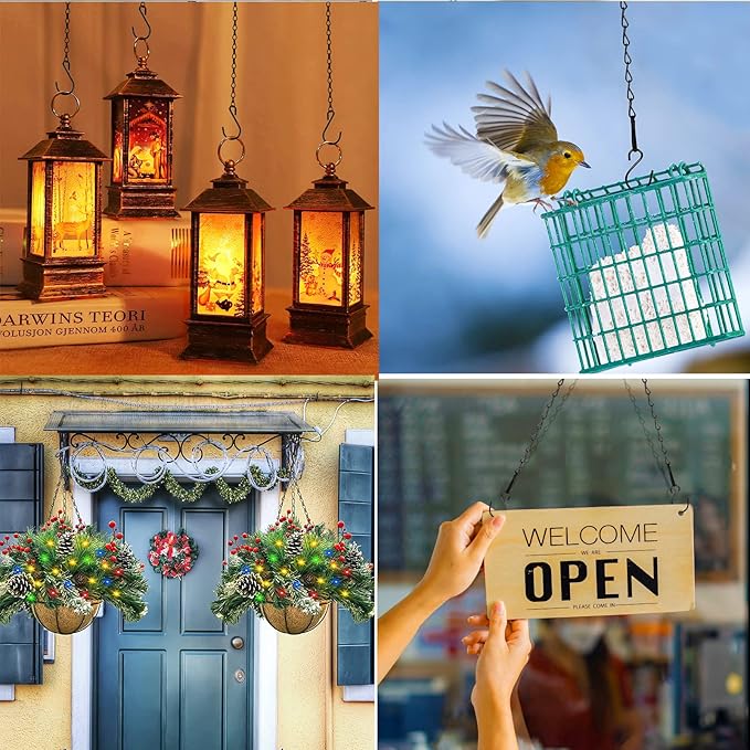 RIFNY Hanging Chain with Hooks, 10 Pieces 20 Inch Black Chain for Hanging Bird Feeders Planters Baskets Billboards Lanterns Wind Chimes Ornaments Outdoor/Indoor Use（20 inch 10pcs