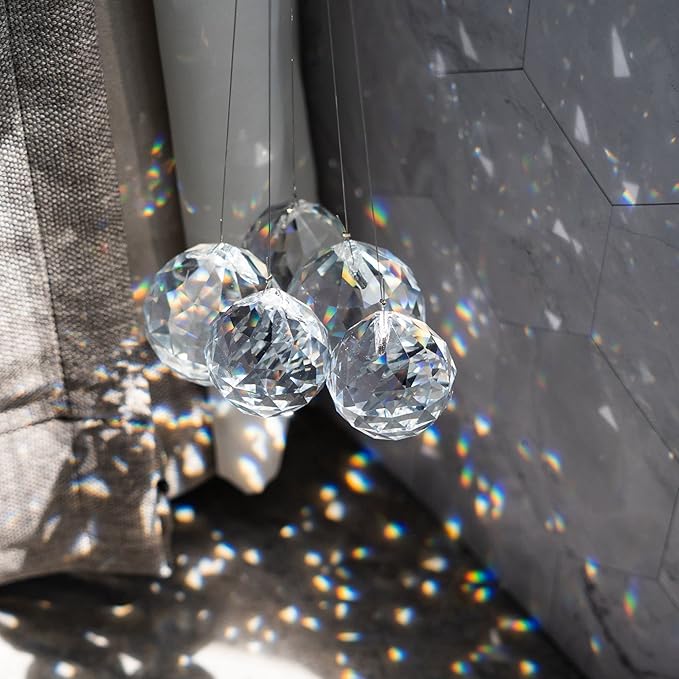 Crystalsuncatcher Clear Glass Crystal Ball,12PCS 30mm Prism Feng Shui Lamp Hanging Drop Chandelier Pendants Suncatchers for Home Decor Party